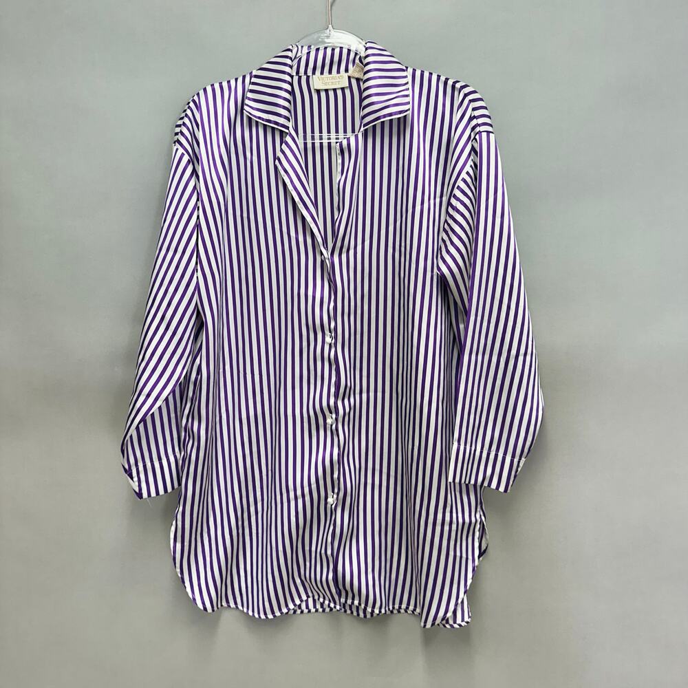 Vintage 90s Victoria's Secret Gold Label Striped satin Sleep Shirt size Small - Picture 2 of 13